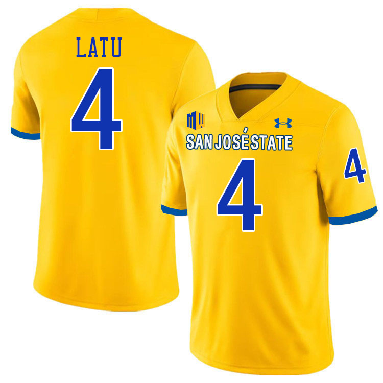 San Jose State Spartans #4 Taniela Latu College Football Jerseys,Uniforms-Gold